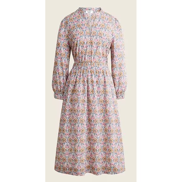 J. Crew Dresses & Skirts - JCrew Liberty Floral Midi Dress Women 3X Multicolor Cinched Waist Peasant Modest